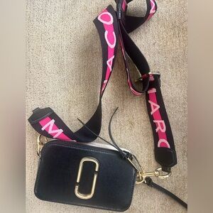 Marc Jacobs Black Crossbody Bag with Pink Strap